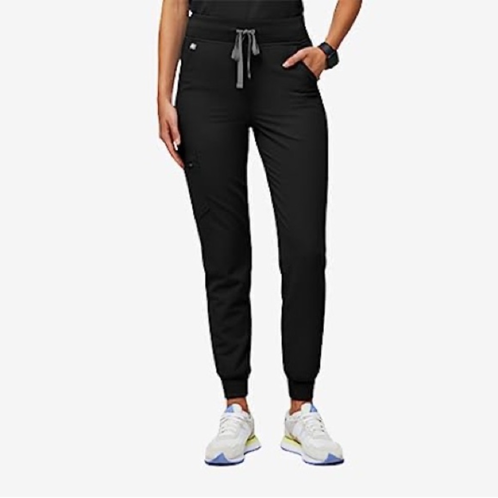 Figs Black Track Joggers with Gray Drawstring